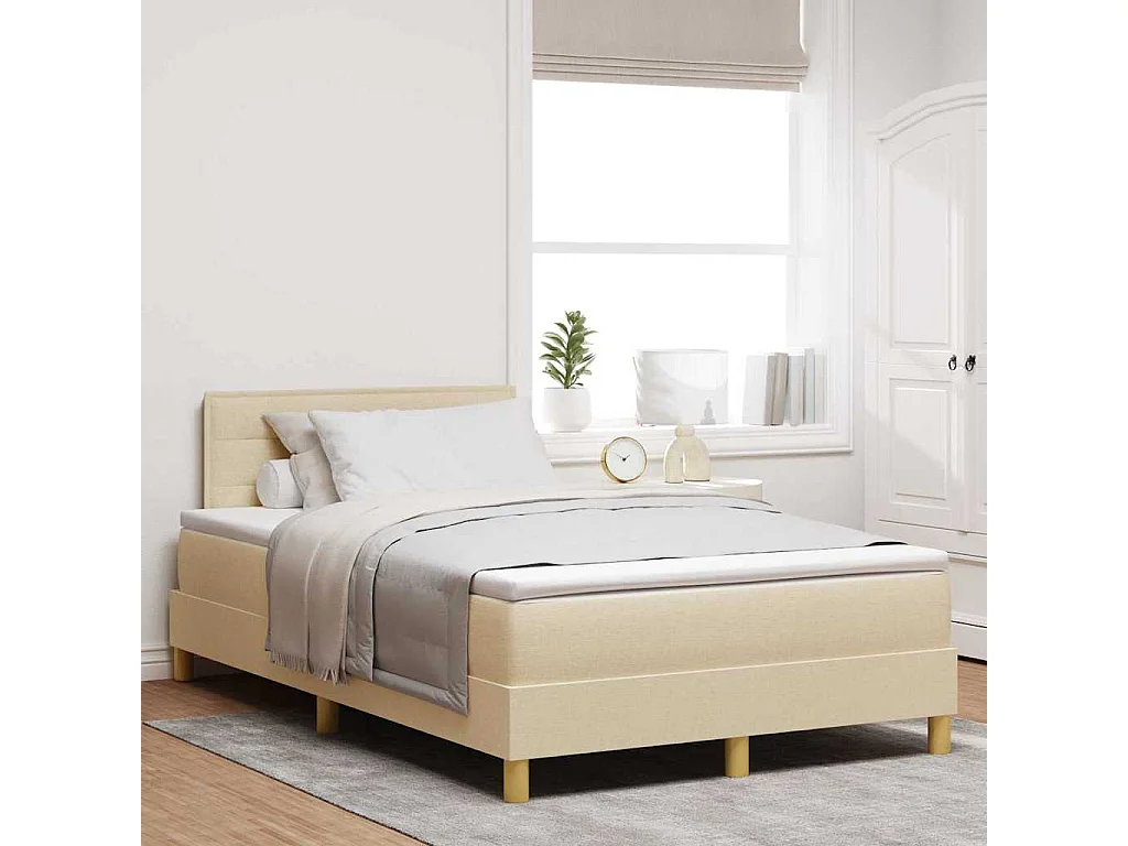 Boxspringbett mit Kissen mit Kopfteil Creme 120 x 200 cm Stoff