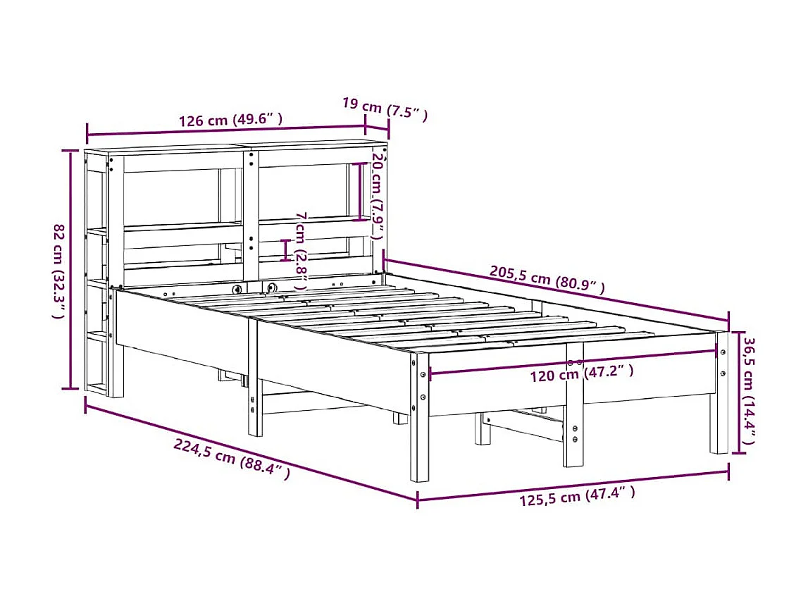 Letto senza Materasso Marrone Cera 120x200 cm in Legno di Pino