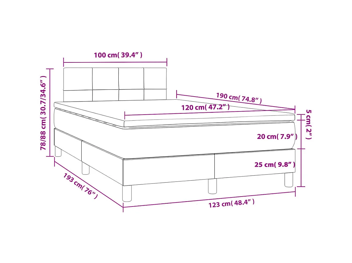 Cama box spring con colchón tela gris taupe 120x190 cm