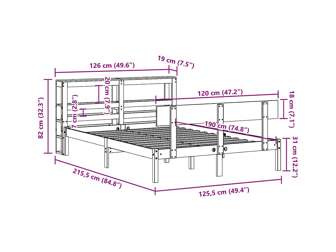 Cadre de lit sans matelas blanc 120x190 cm bois de pin massif