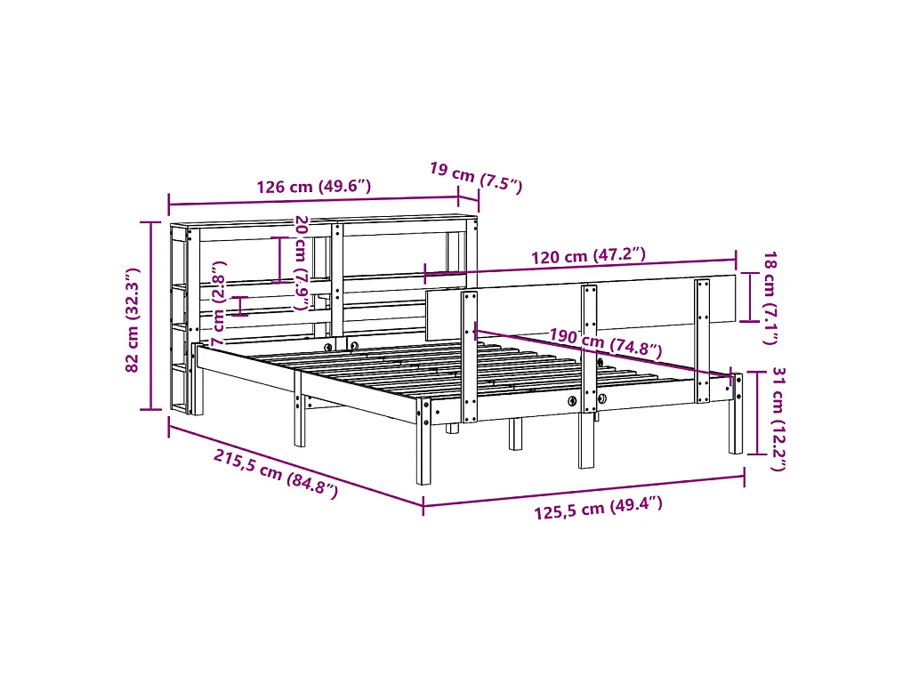 Bedframe zonder matras massief grenenhout wit 120x190 cm