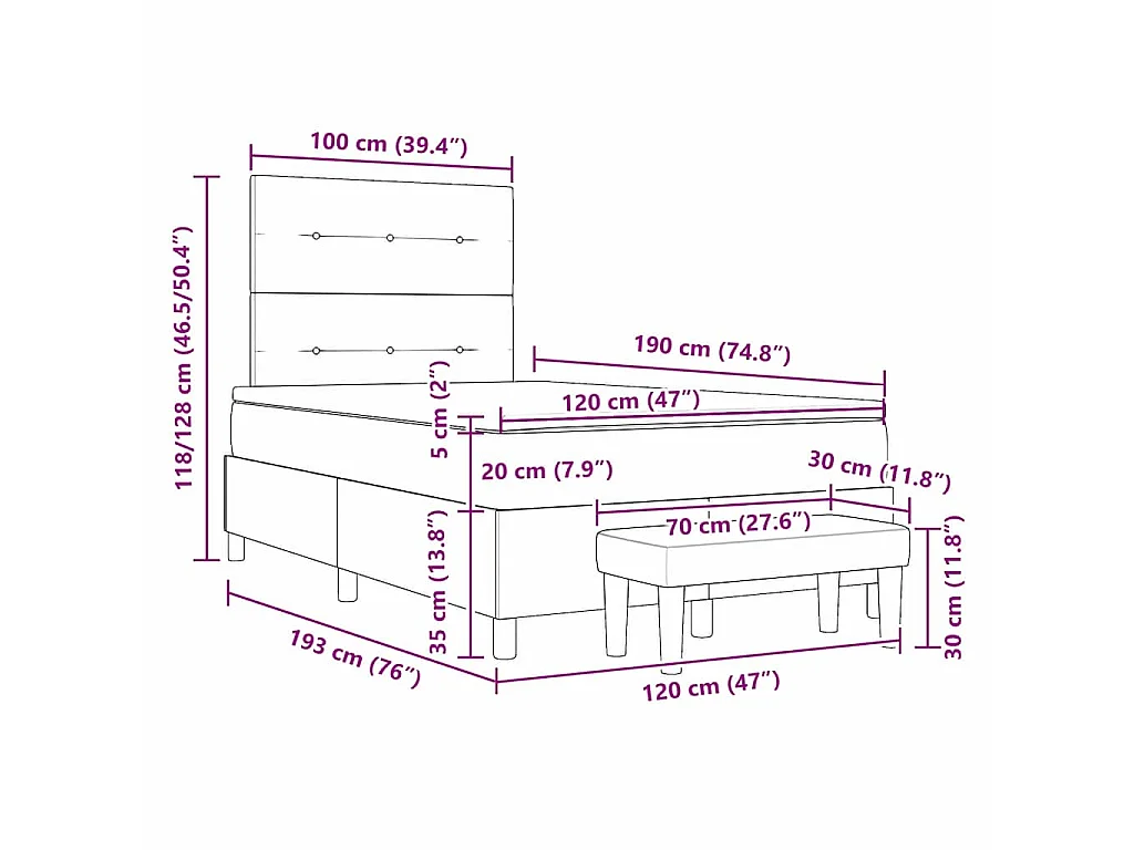Boxspringbett mit Kopfteil Rosa 190 x 120 cm Samt