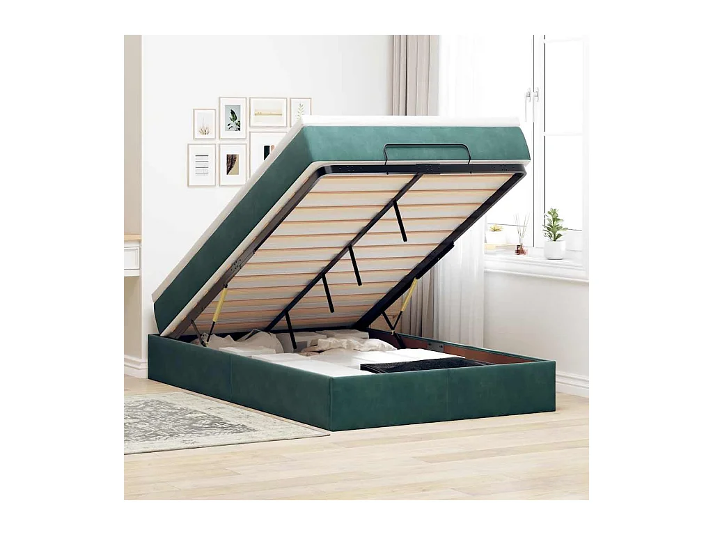 Lit ottoman avec matelas vert foncé 120x190 cm velours
