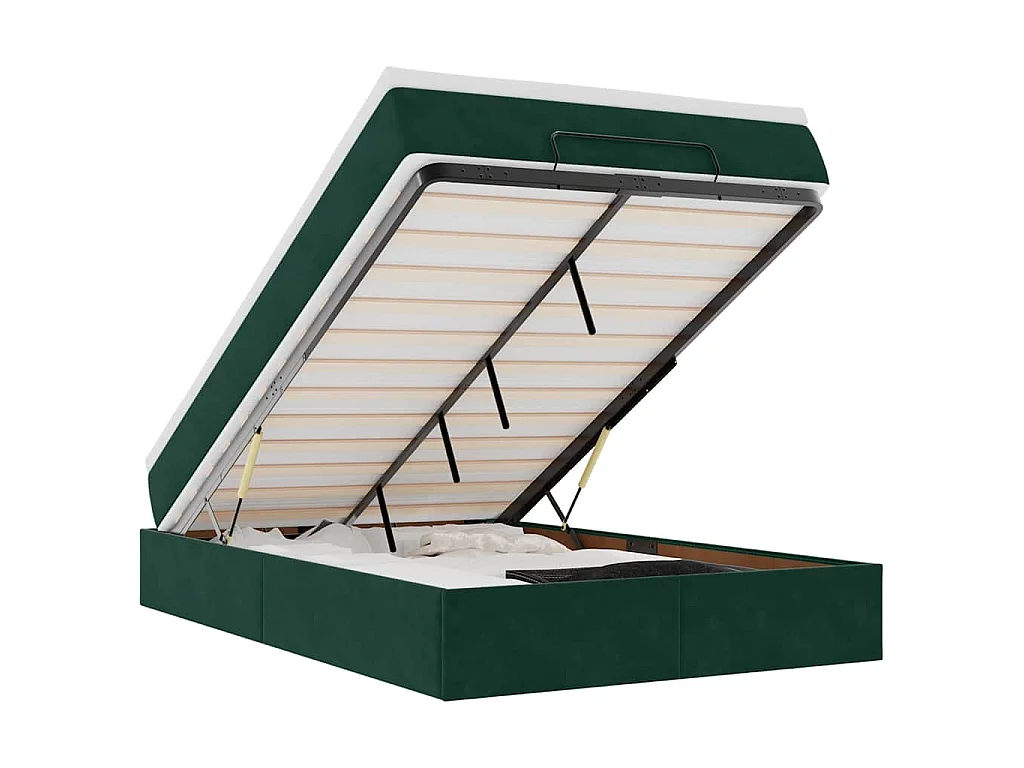 Cama otomana con colchón 120x190 cm terciopelo verde oscuro