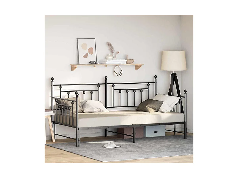 Cadre de lit de jour avec tête de lit Noir 100 x 200 cm Acier