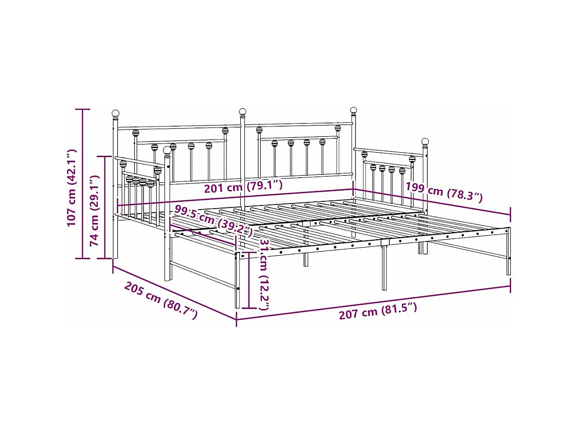 Cadre de lit de jour avec tête de lit Noir 100 x 200 cm Acier