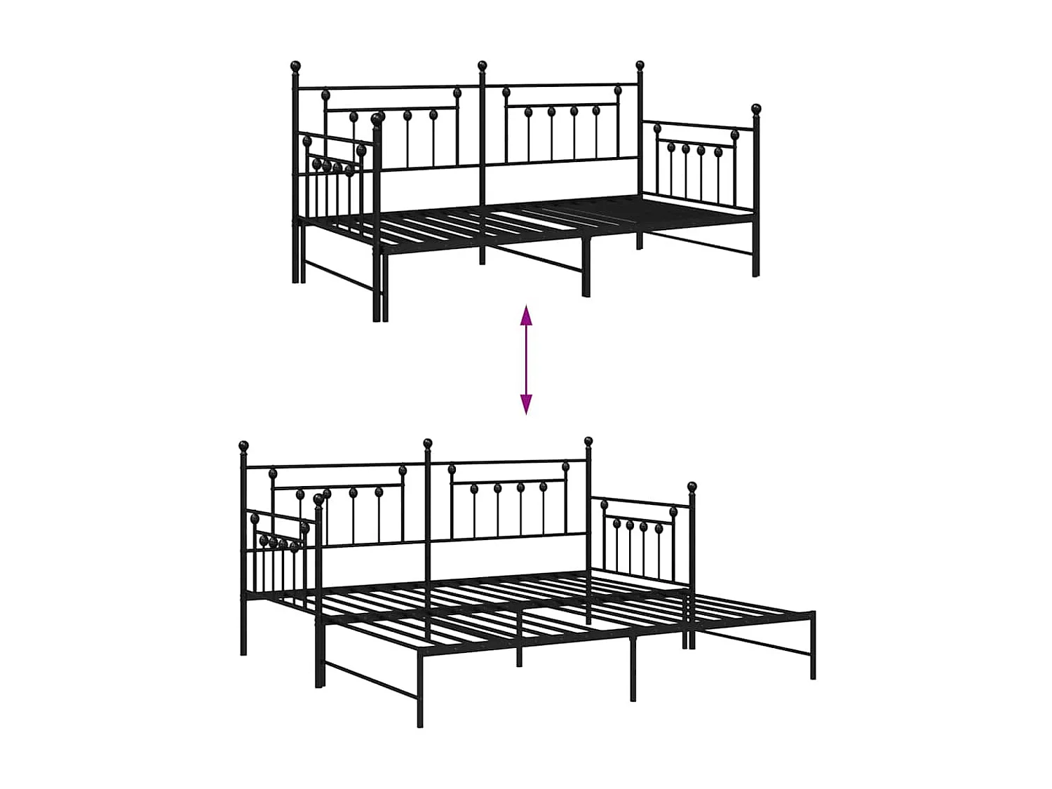 Cadre de lit de jour avec tête de lit Noir 100 x 200 cm Acier