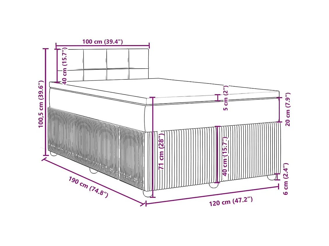Cama box spring con colchón terciopelo negro 120x190 cm