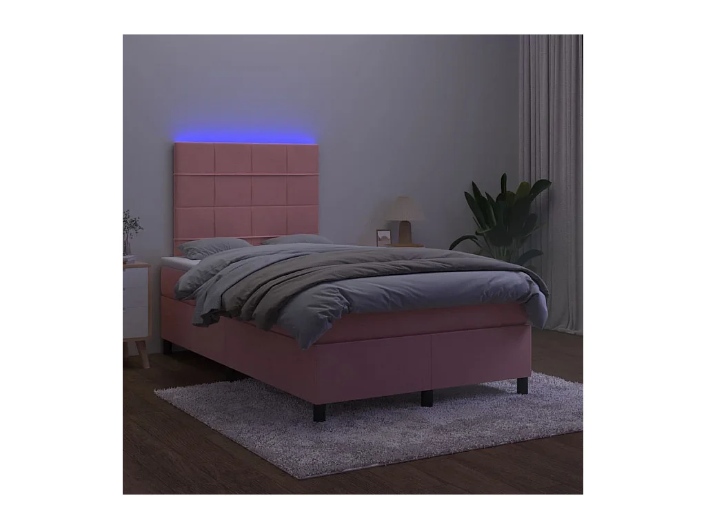 Sommier à lattes de lit et matelas LED rose 120x190 cm velours