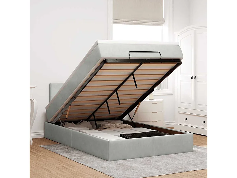 Ottomanische Bett mit Matratze Hellgrau 120x190 cm Samt