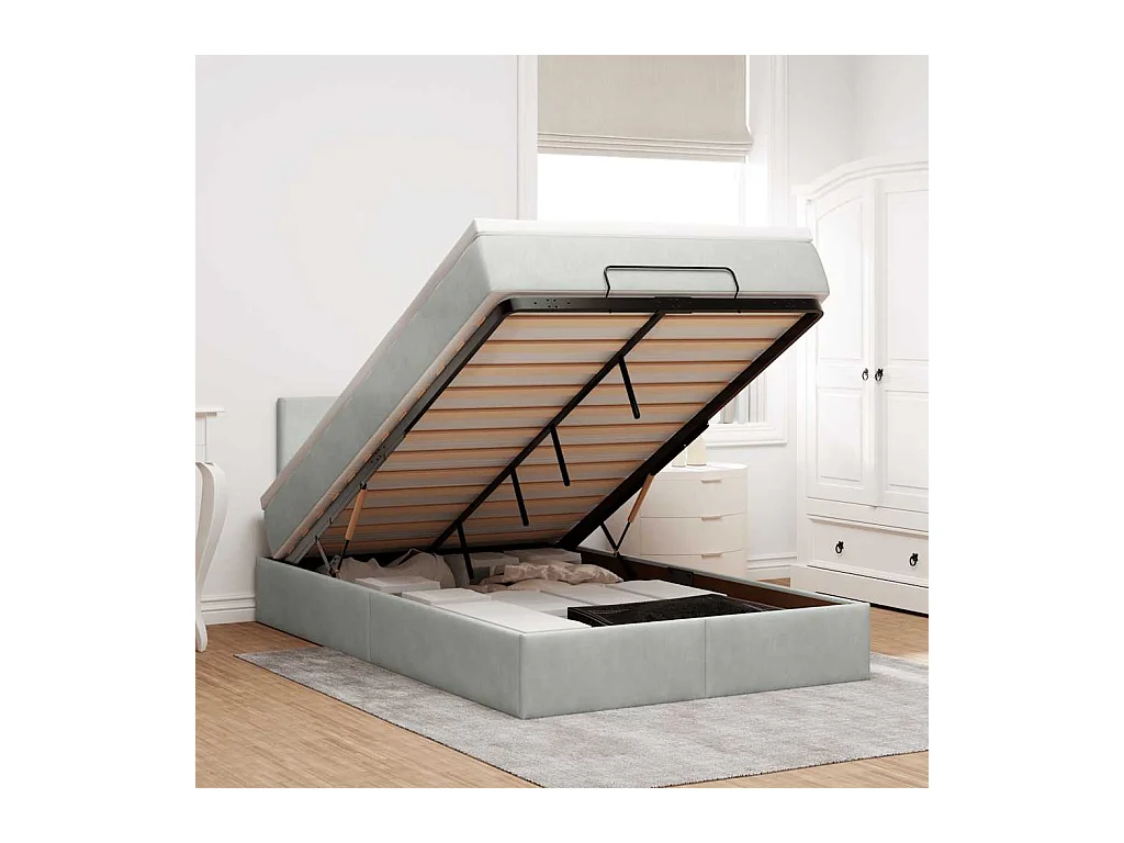 Ottomanische Bett mit Matratze Hellgrau 120x190 cm Samt
