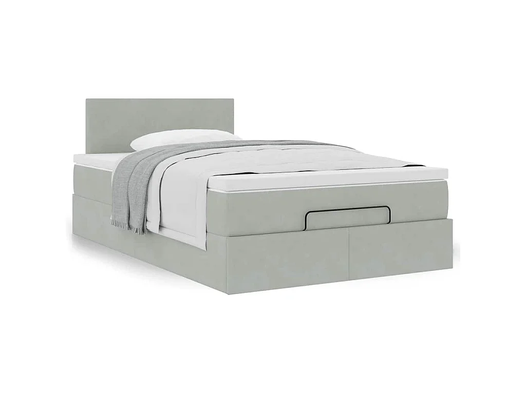 Pouf Letto con Materasso Grigio Chiaro 120x190 cm in Velluto