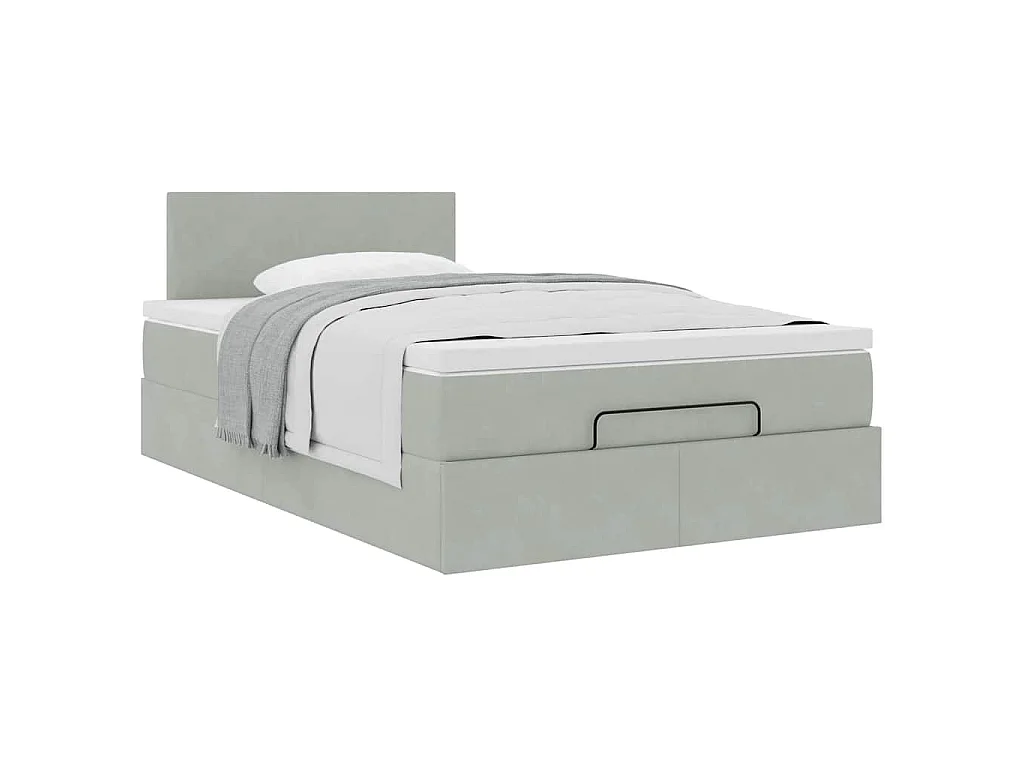 Pouf Letto con Materasso Grigio Chiaro 120x190 cm in Velluto