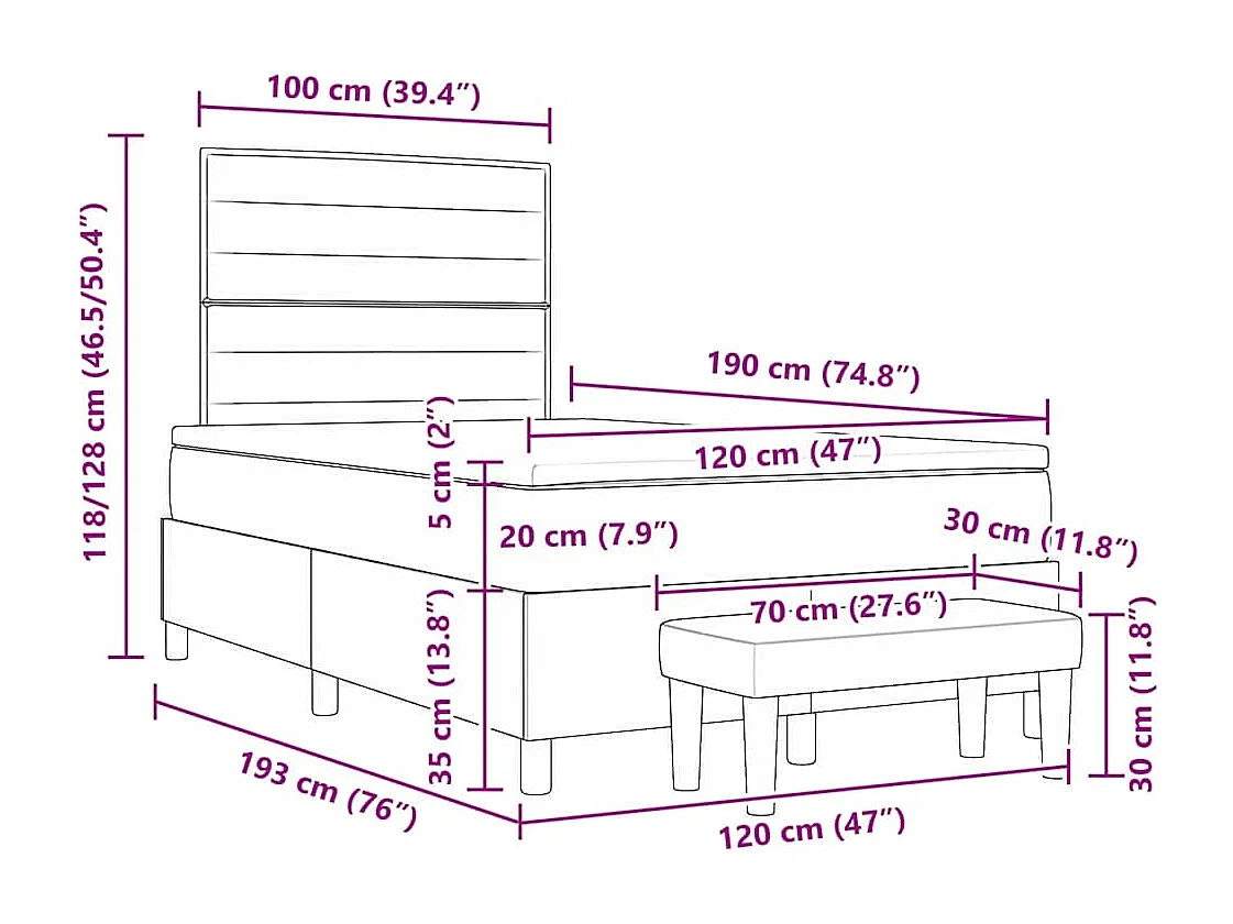Boxspring bed met matras Lichtgrijs 120 x 190 cm Stof