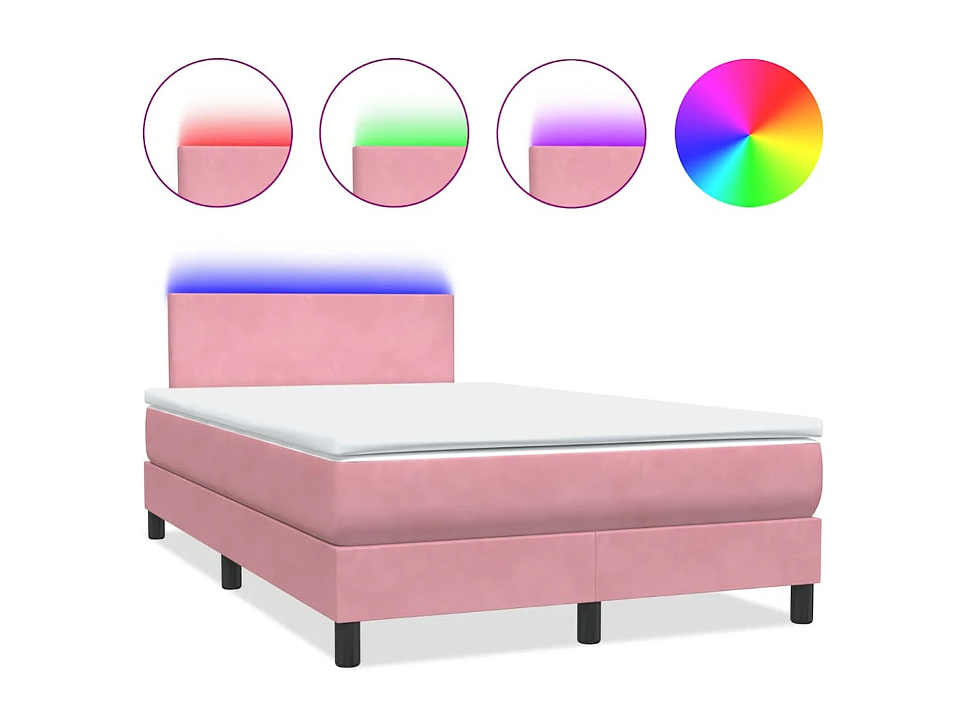 Sommier à lattes de lit avec matelas et LED rose 120x220 cm velours