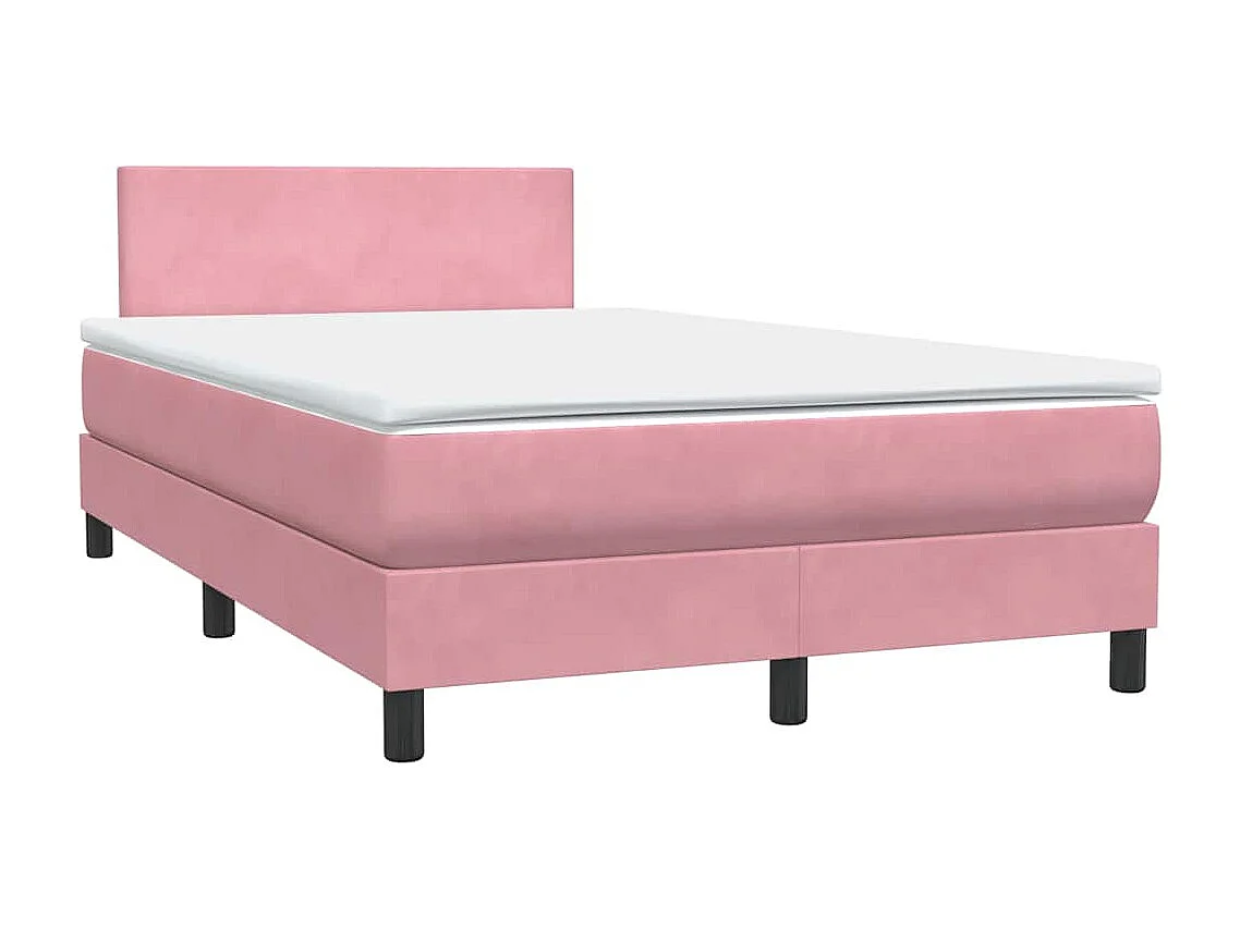 Sommier à lattes de lit avec matelas et LED rose 120x220 cm velours