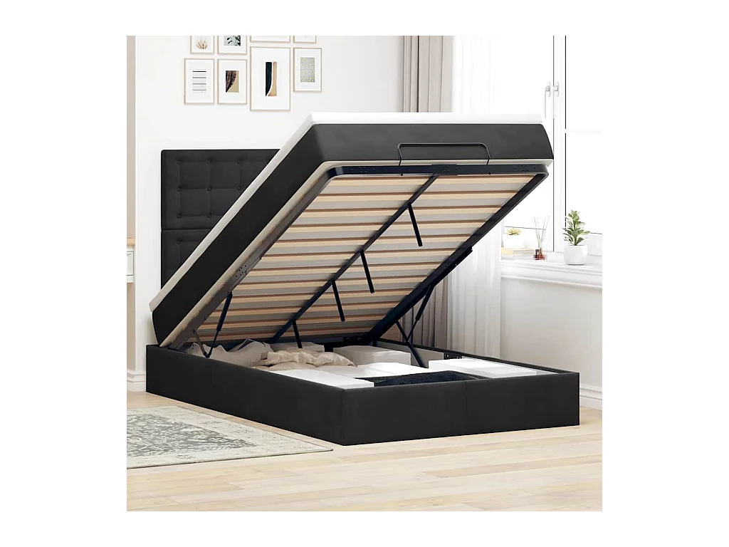 Cadre de lit ottoman avec matelas noir 120x200 cm velours