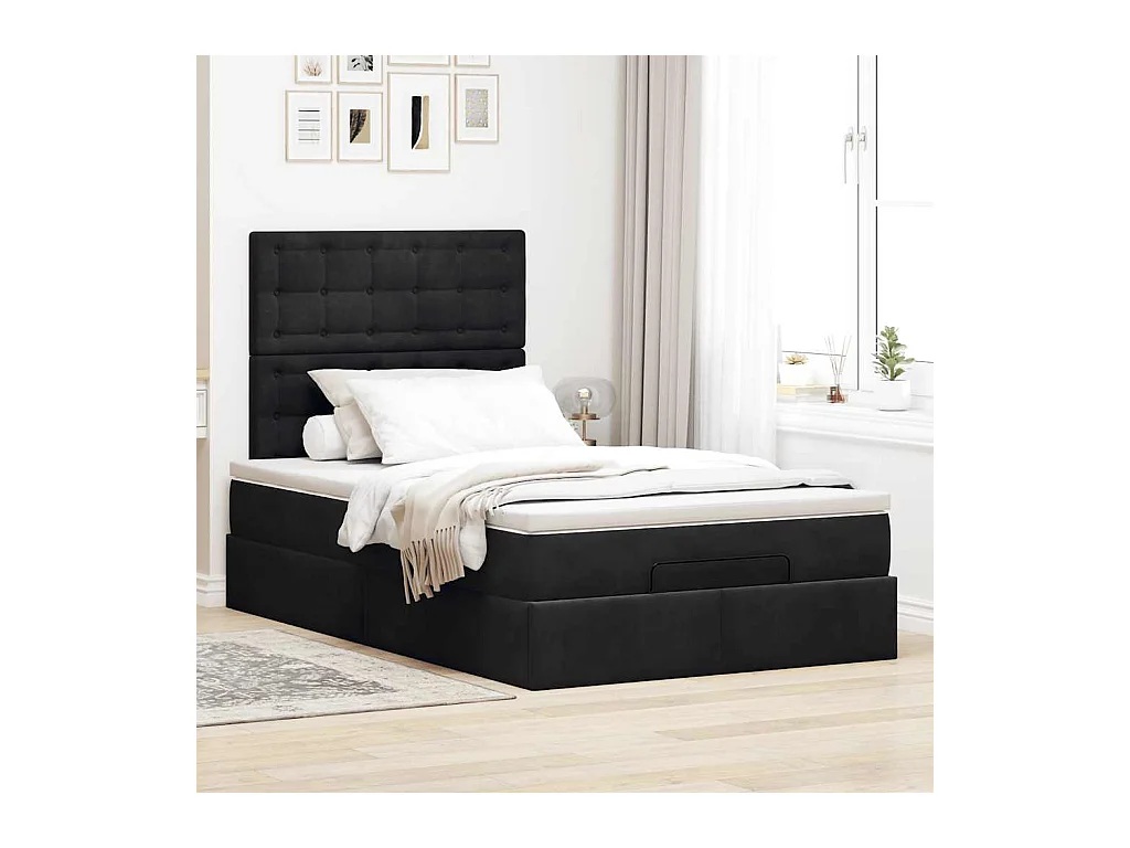 Ottoman-Bett mit Matratzen & LEDs Schwarz 120x200 cm Samt
