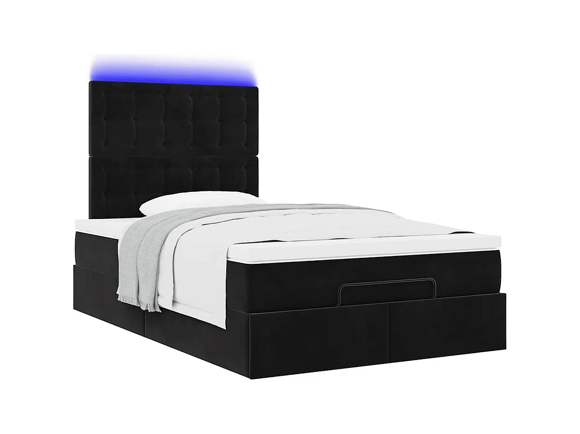 Ottoman-Bett mit Matratzen & LEDs Schwarz 120x200 cm Samt