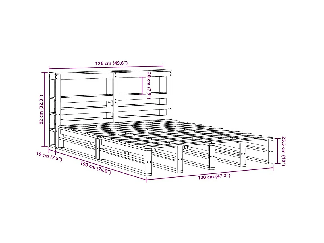 Cadre de lit sans matelas 120x190 cm bois de pin massif