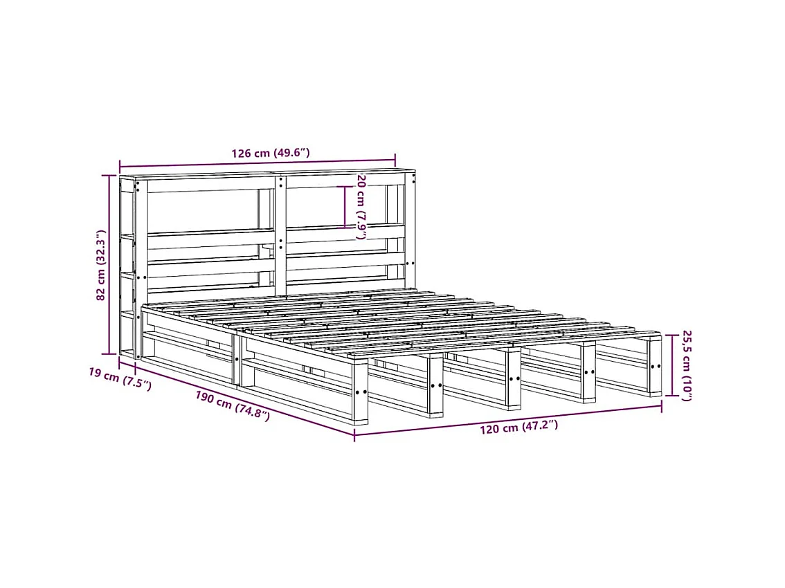 Cadre de lit sans matelas 120x190 cm bois de pin massif