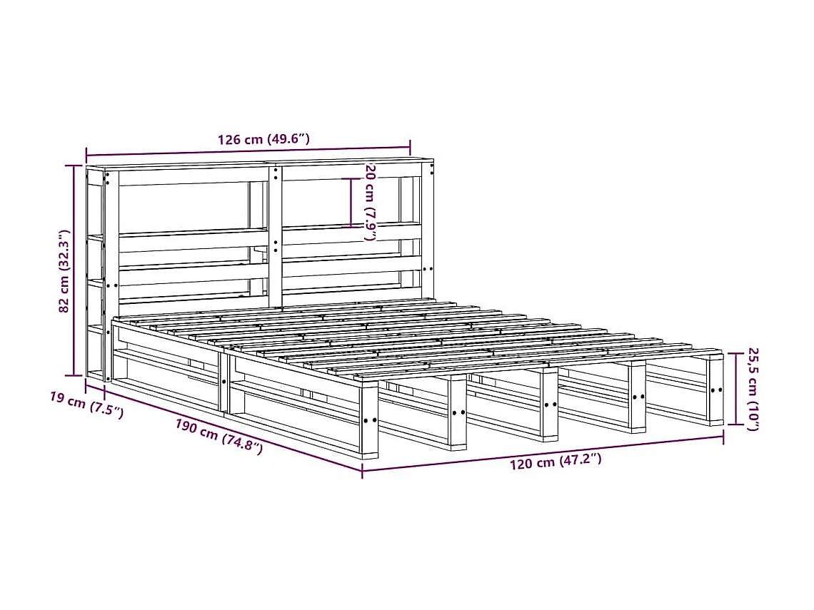 Cadre de lit sans matelas 120x190 cm bois de pin massif