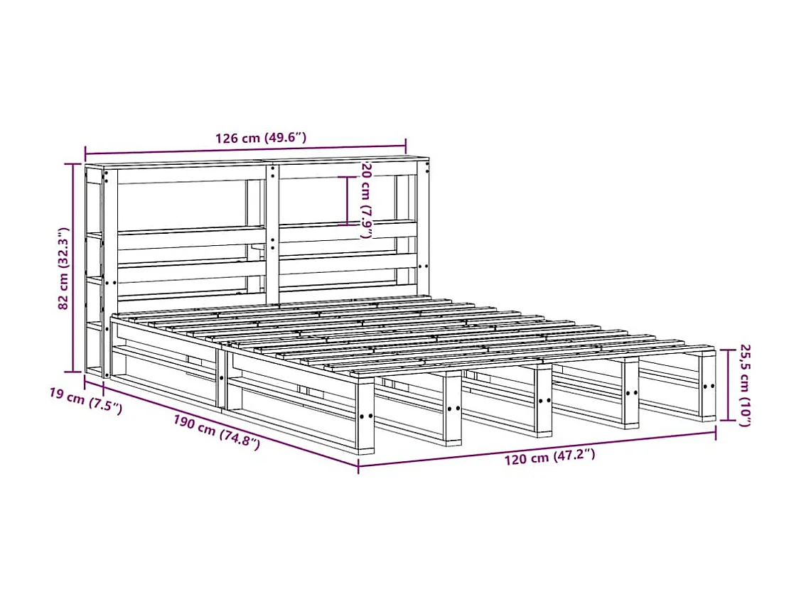 Cadre de lit sans matelas 120x190 cm bois de pin massif