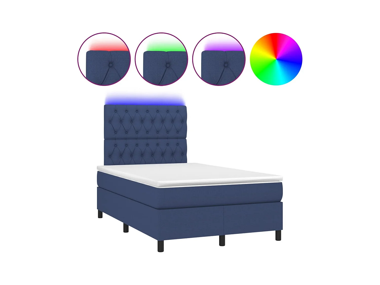 Sommier à lattes de lit matelas et LED bleu 120x190 cm tissu