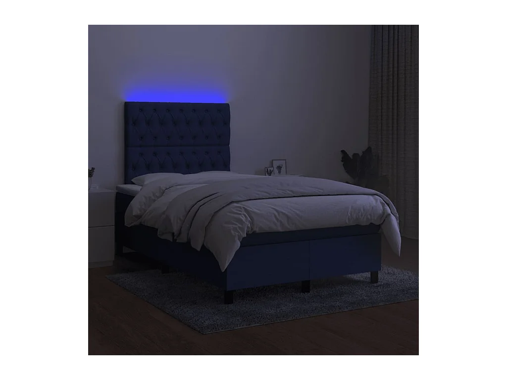 Sommier à lattes de lit matelas et LED bleu 120x190 cm tissu