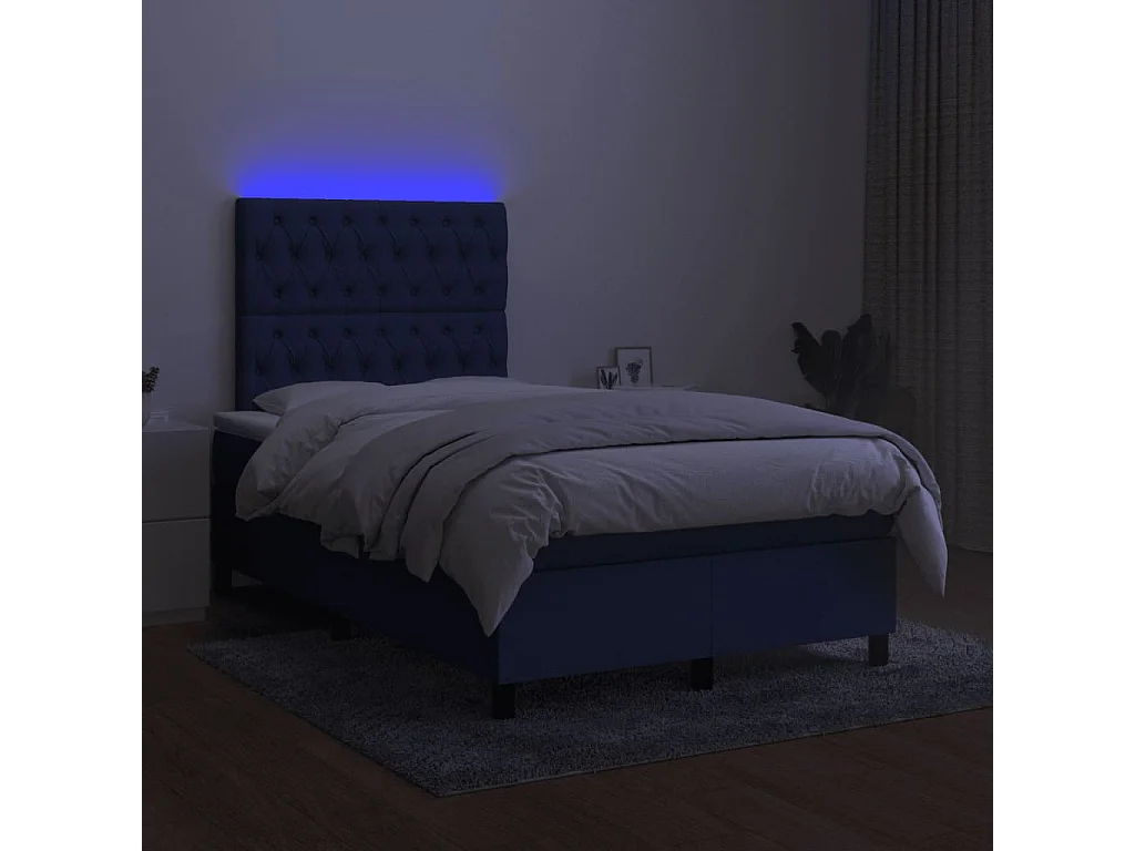 Cama box spring c/ colchão e LED 120x190 cm tecido azul