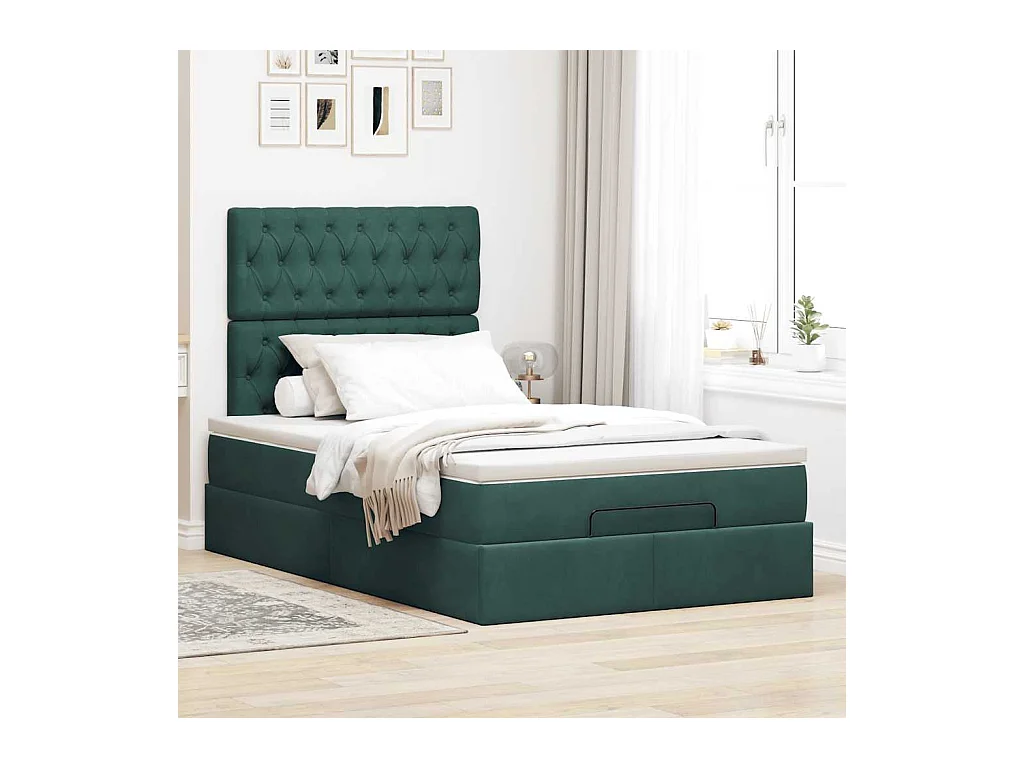 Cadre de lit ottoman avec matelas vert foncé 120x190 cm velours
