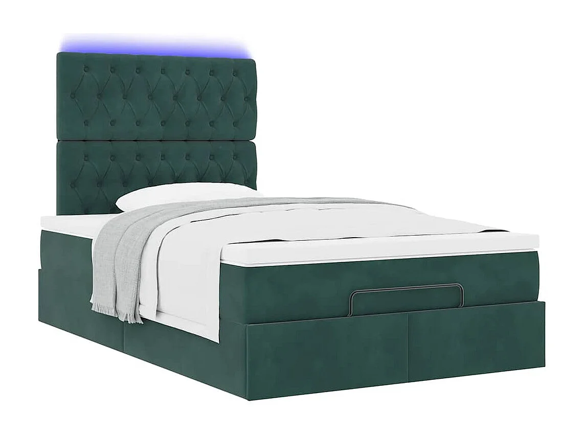 Cadre de lit ottoman avec matelas vert foncé 120x190 cm velours