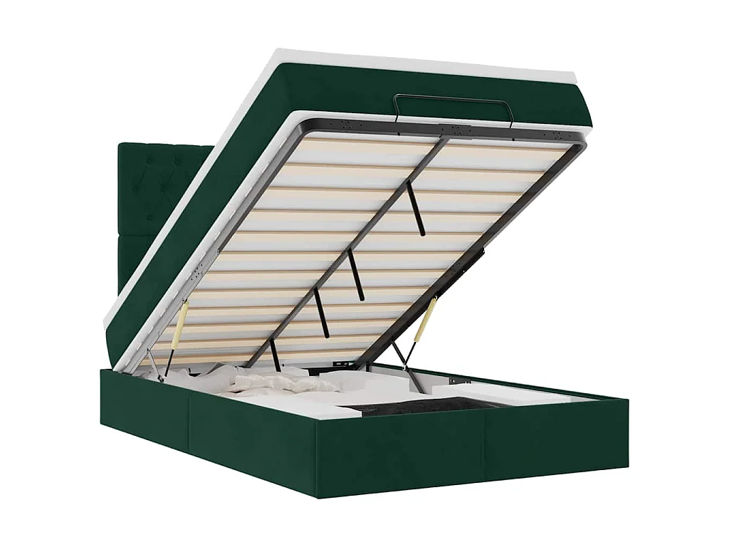 Cadre de lit ottoman avec matelas vert foncé 120x190 cm velours