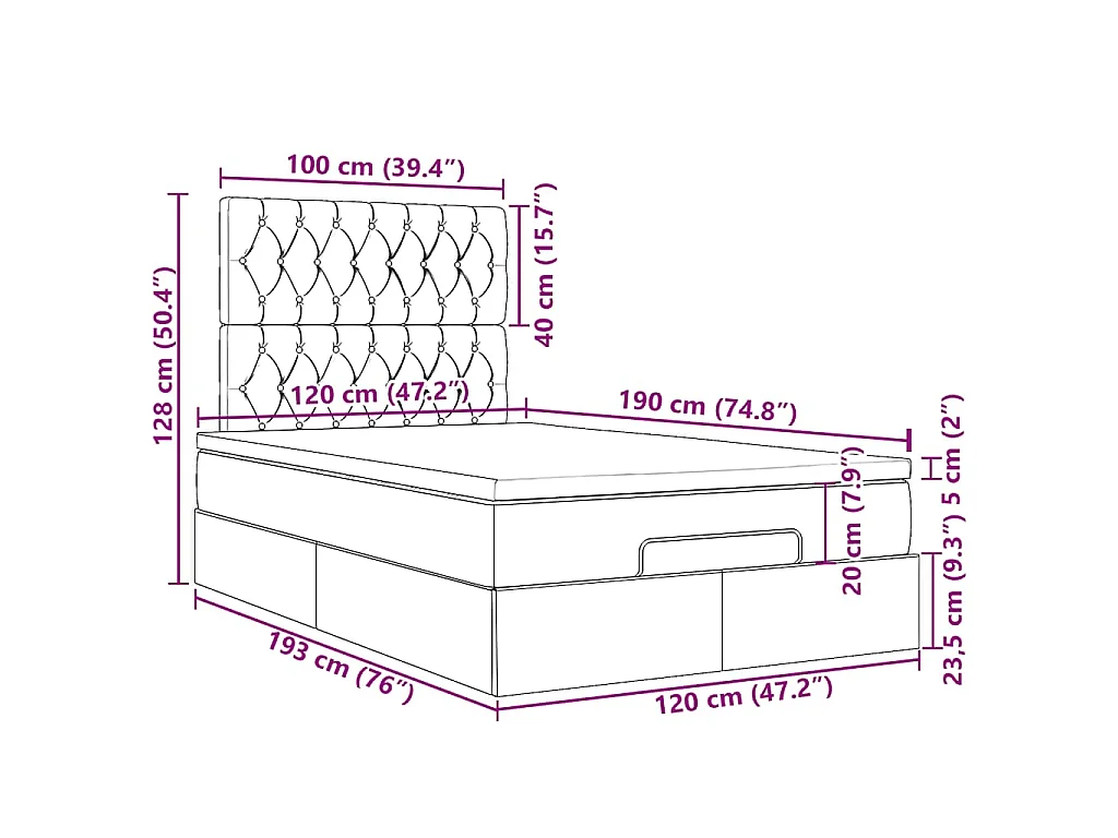 Cadre de lit ottoman avec matelas vert foncé 120x190 cm velours