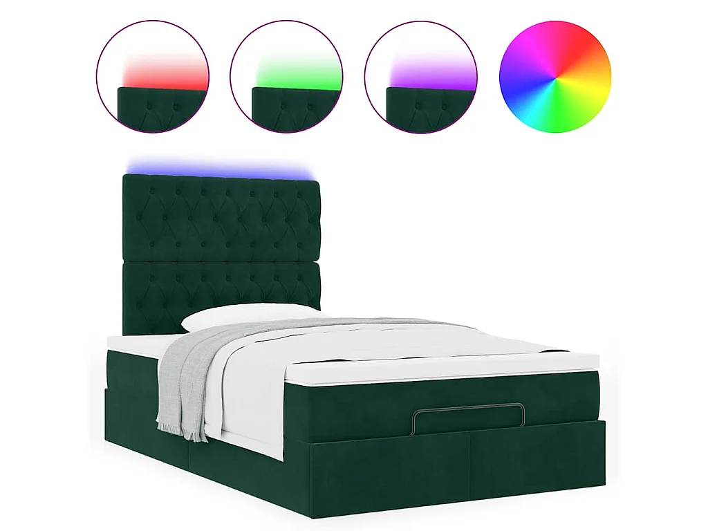 Cadre de lit ottoman avec matelas vert foncé 120x190 cm velours