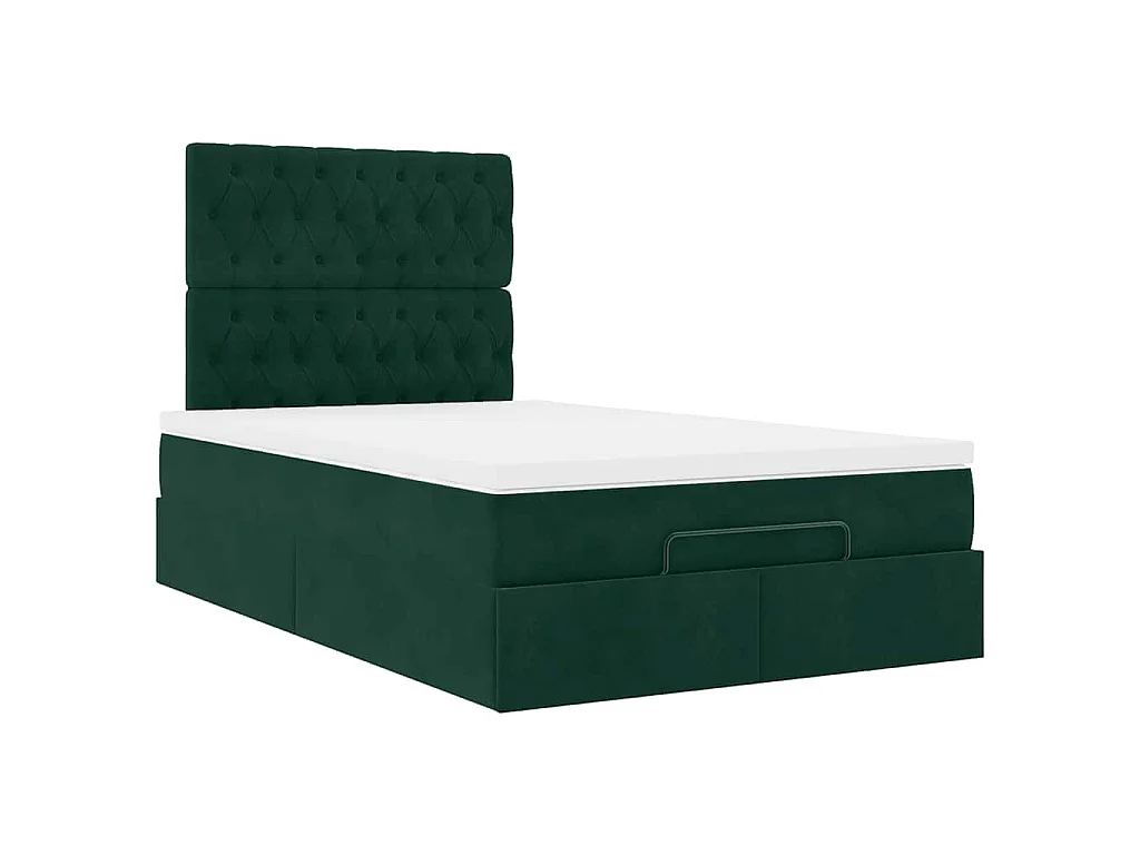 Cadre de lit ottoman avec matelas vert foncé 120x190 cm velours