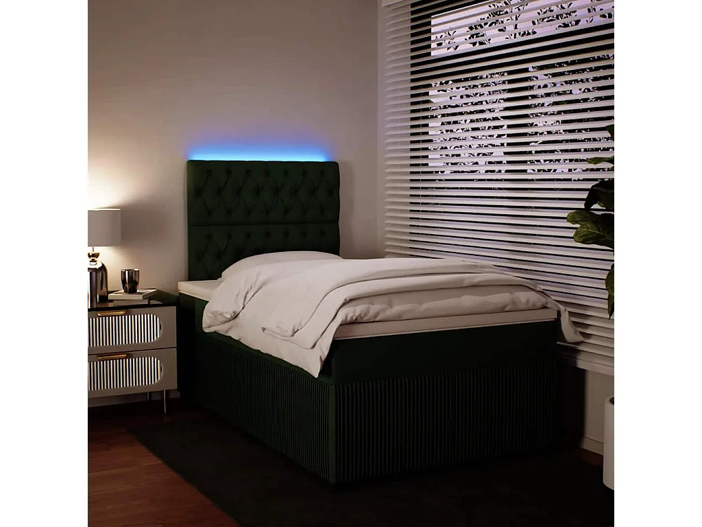 Cama boxspring com colchão 120x190 cm veludo verde-escuro