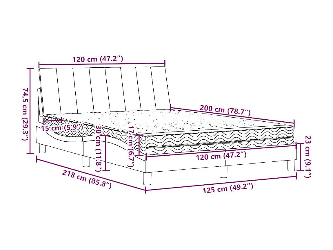 Lit avec matelas Hanko crème 120x200 cm tissu