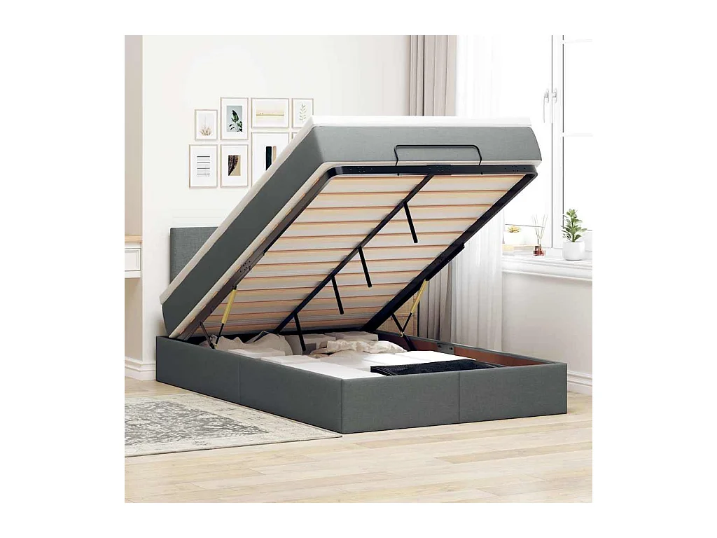 Lit ottoman avec matelas et LED gris foncé 120x200 cm tissu