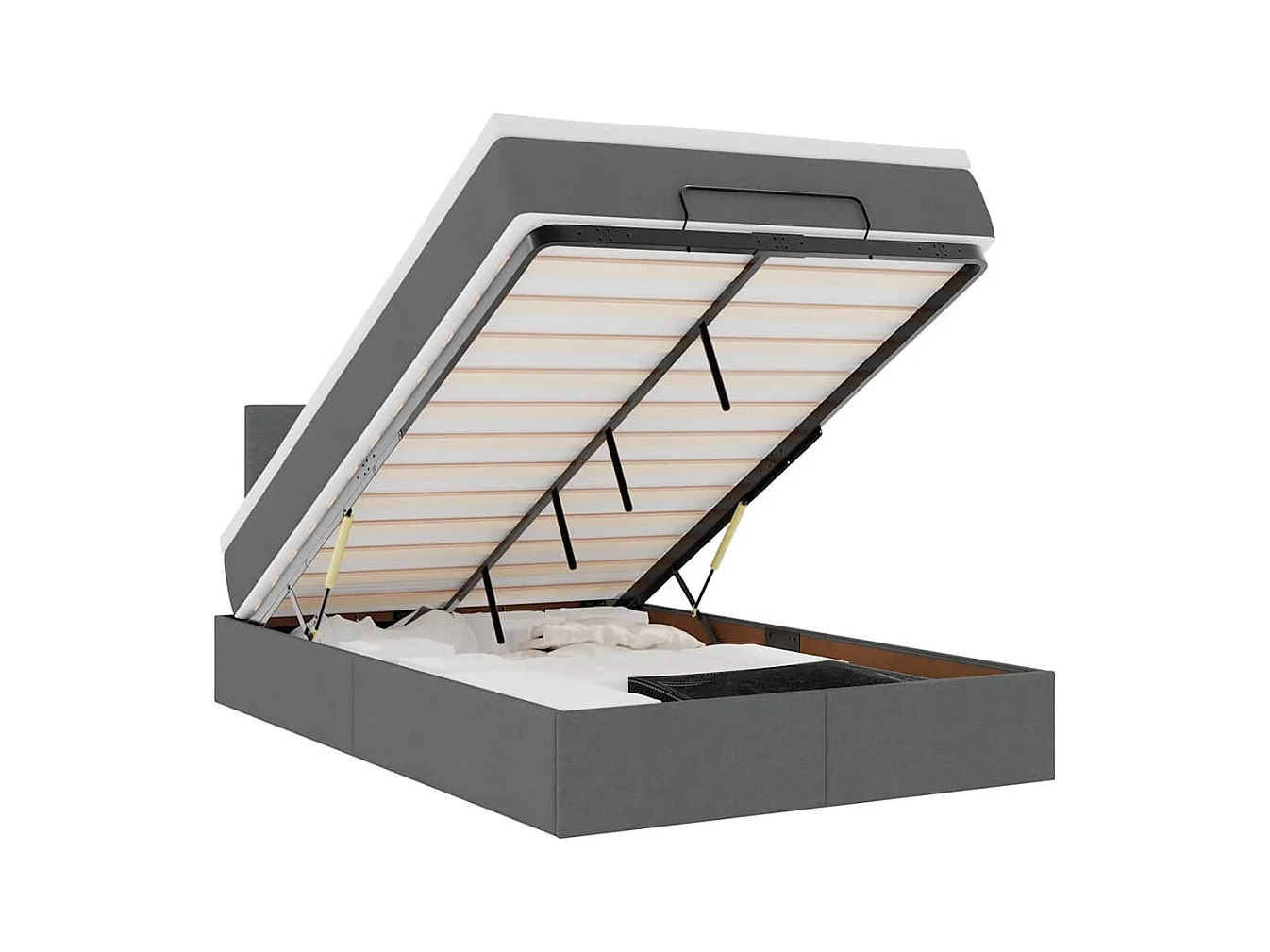 Lit ottoman avec matelas et LED gris foncé 120x200 cm tissu