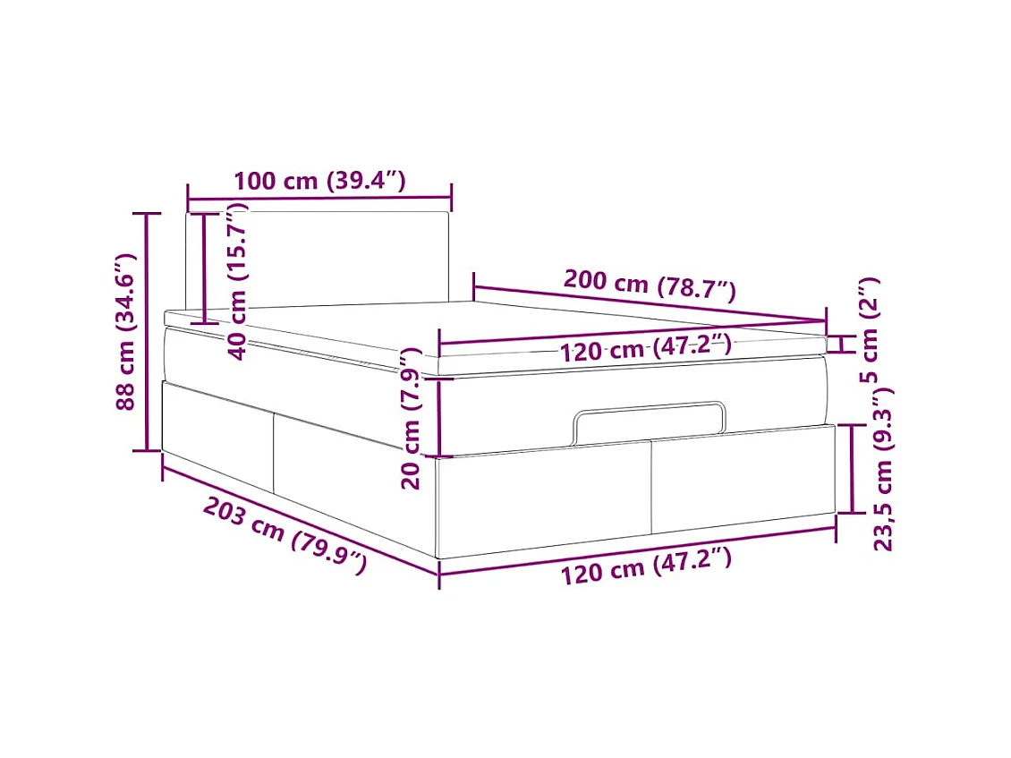 Lit ottoman avec matelas et LED gris foncé 120x200 cm tissu