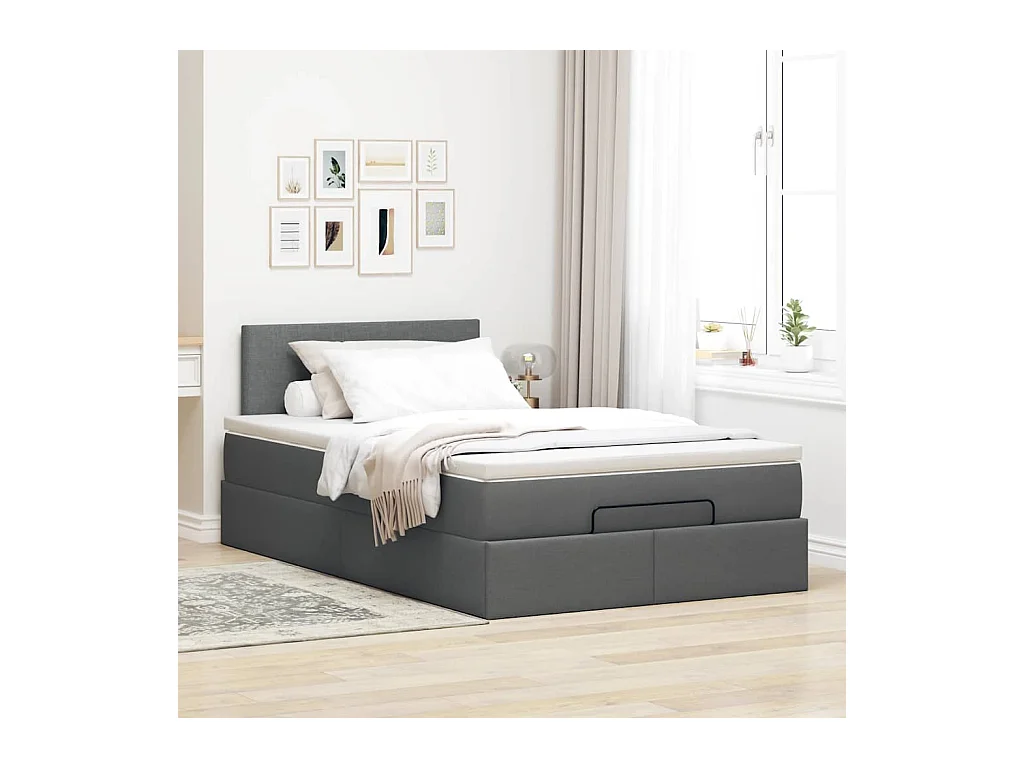 Lit ottoman avec matelas et LED gris foncé 120x200 cm tissu