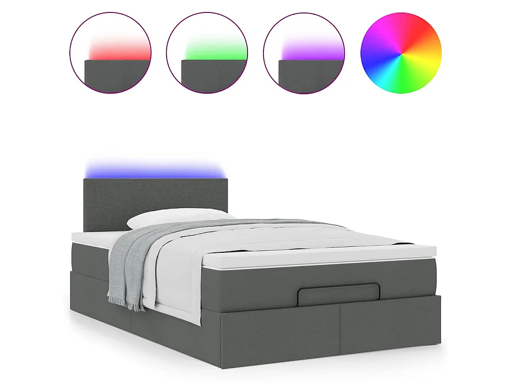 Pouf Letto con Materasso e LED Grigio Scuro 120x200 cm Tessuto