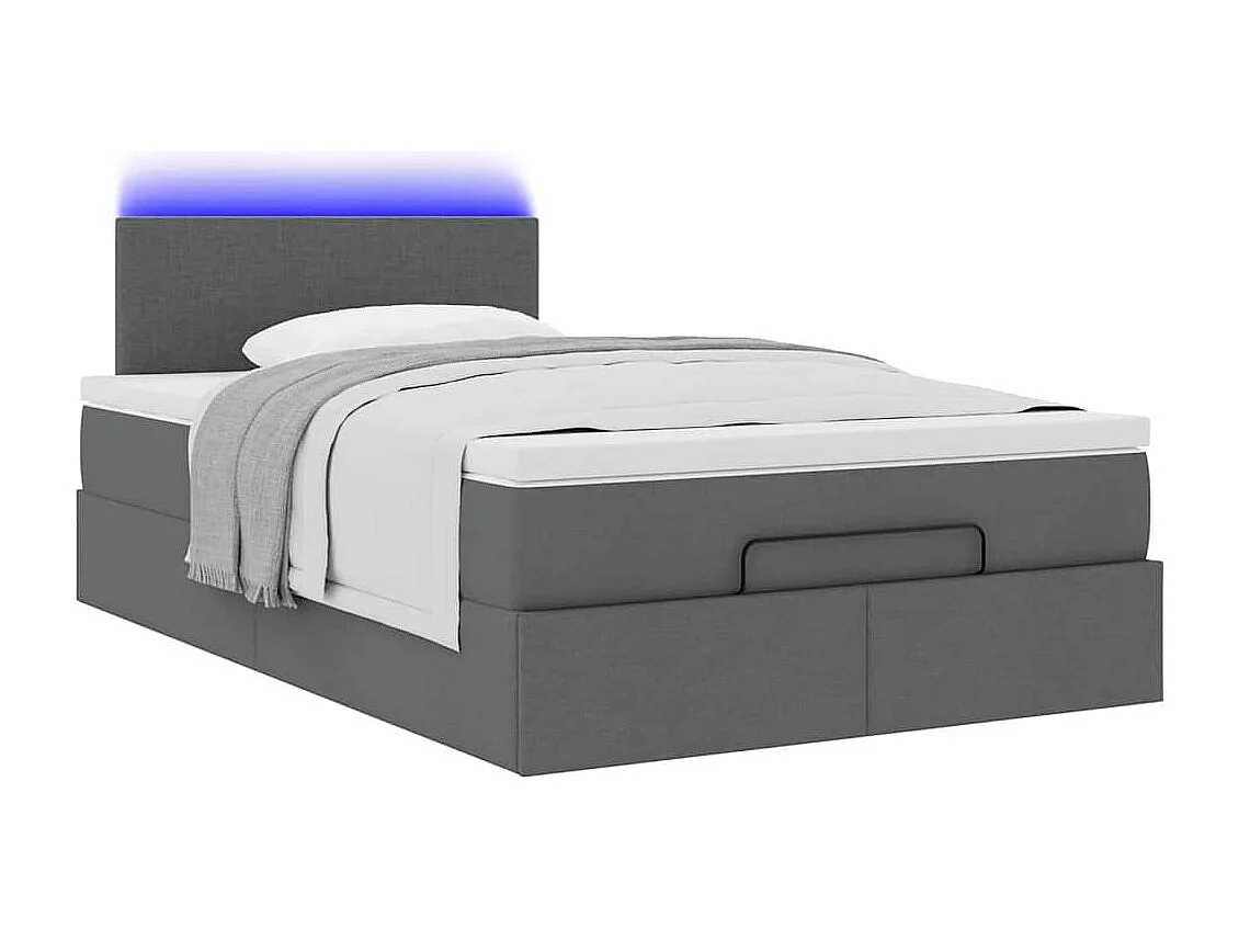 Pouf Letto con Materasso e LED Grigio Scuro 120x200 cm Tessuto