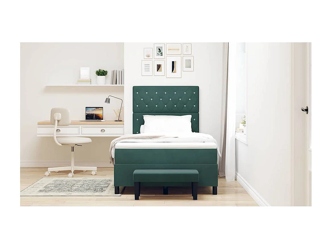Cama Box com colchão Verde-escuro 120 x 190 cm Veludo