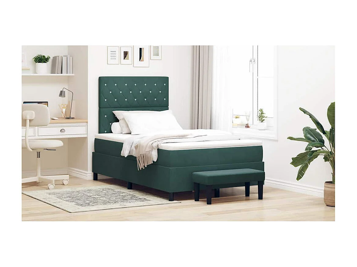 Lit à ressorts avec matelas Vert foncé 120 x 190 cm Velours
