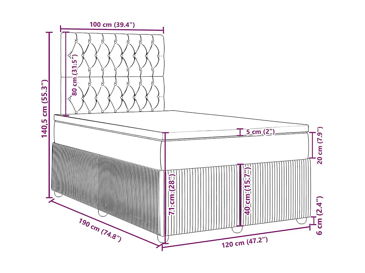 Cama box spring con colchón tela negro 120x190 cm