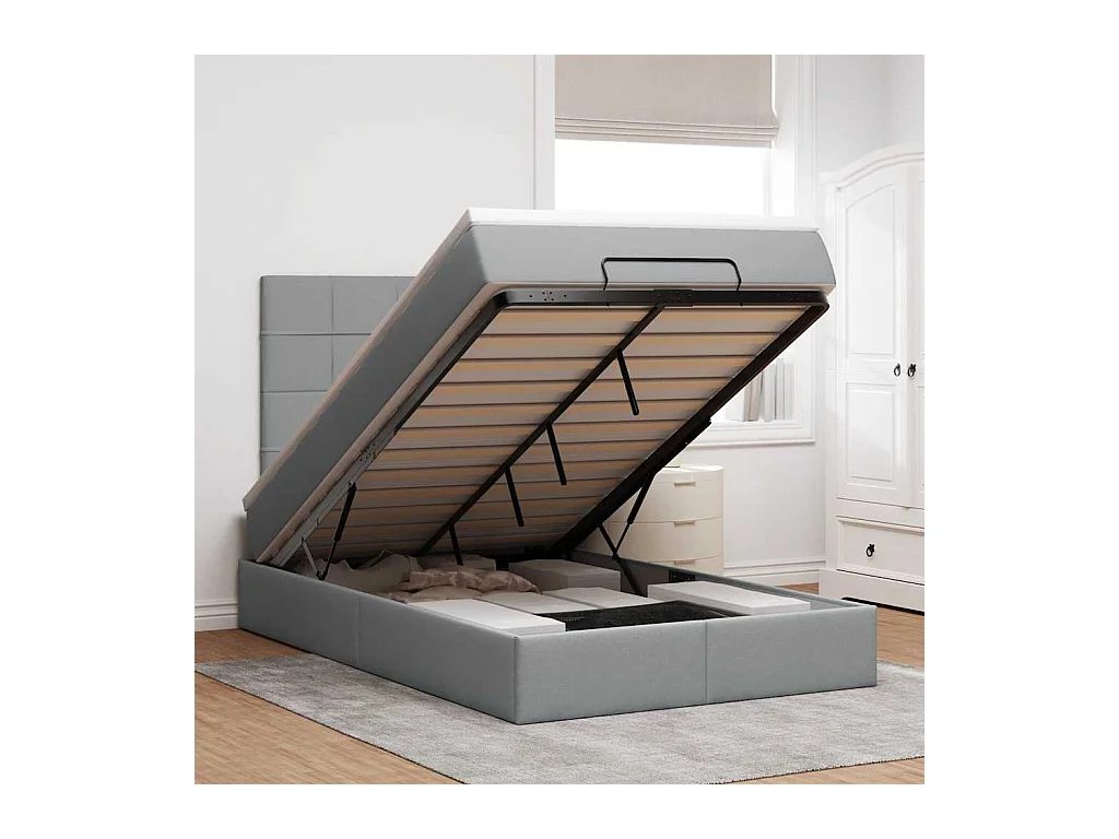 Ottoman bed met matras en LED's 120x200cm stof lichtgrijs