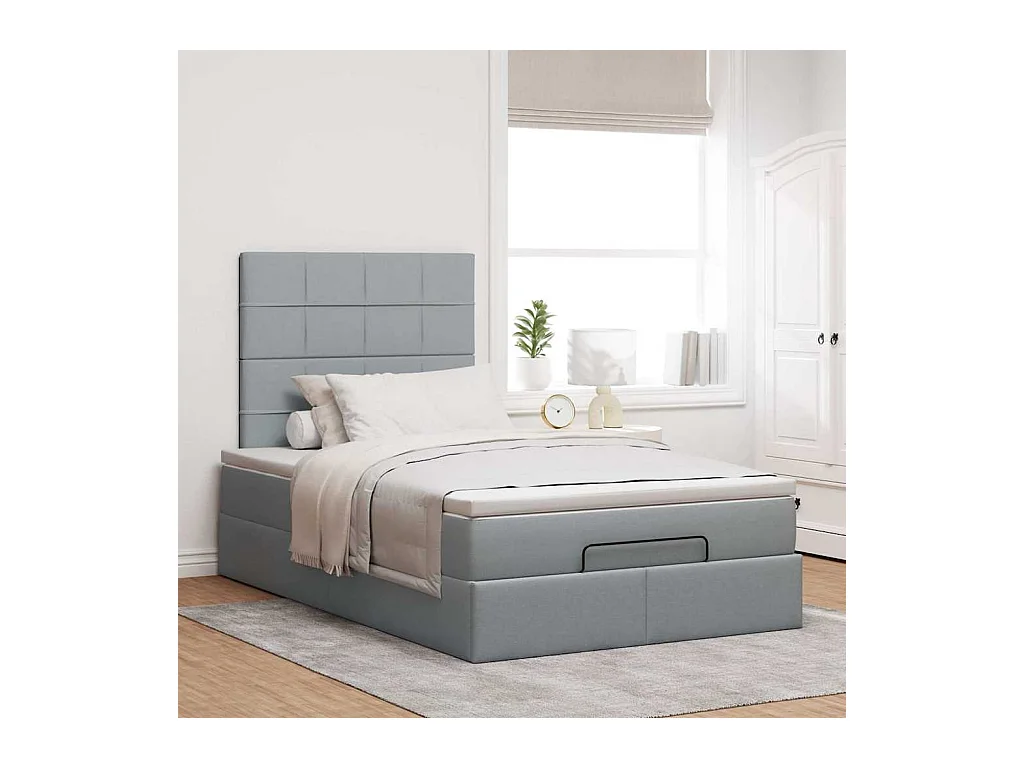 Ottoman bed met matras en LED's 120x200cm stof lichtgrijs