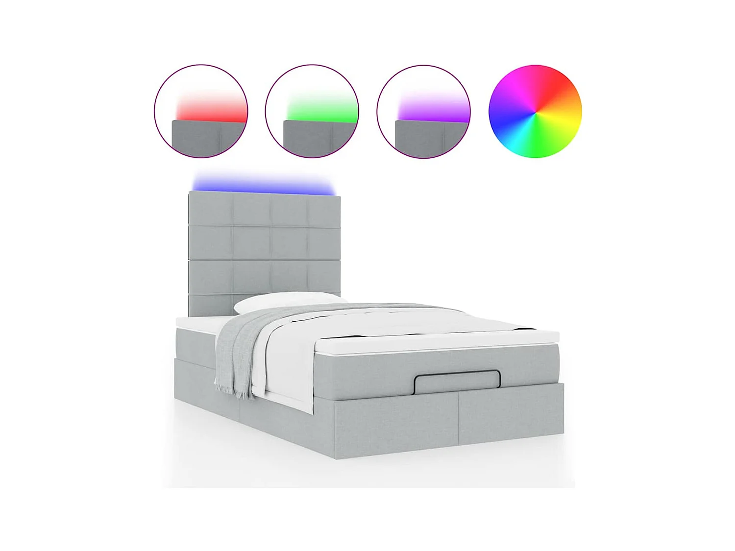 Ottoman bed met matras en LED's 120x200cm stof lichtgrijs